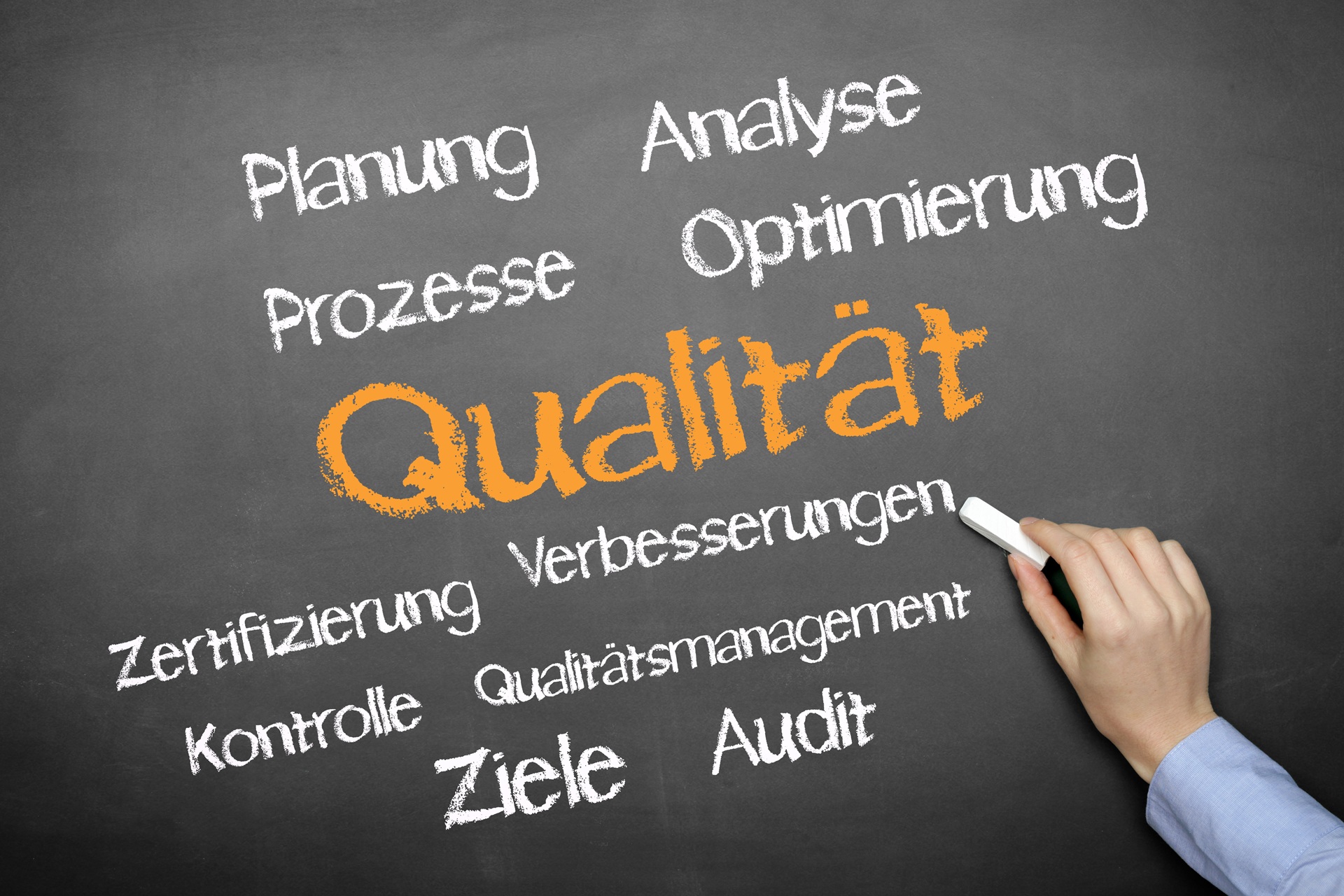 Tafel mit Begriffen rund um Qualität und Optimierung | Förderschläuche